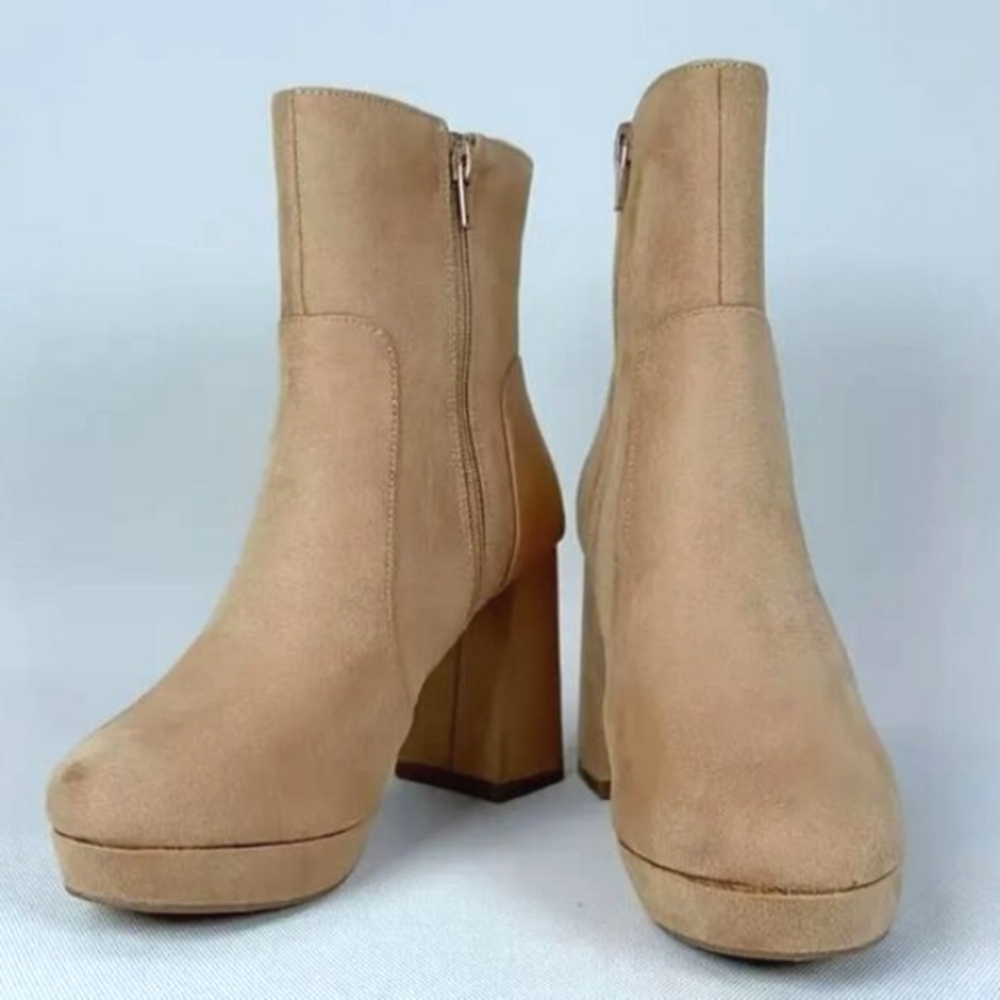 Ladies Khaki Chunky Heel Ankle Boots Sz 8.5